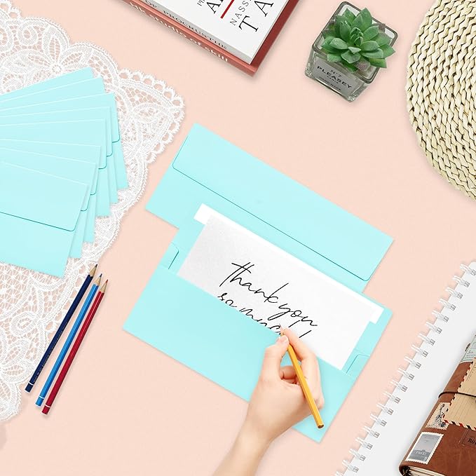 50 Pack #10 Business Envelopes, Light Blue Standard Envelopes Self Seal, Letter Size Business Mailing Envelopes for Checks Letters Invoices Statements Birthday Graduation Wedding, 4 1/8 x 9 1/2 Inch