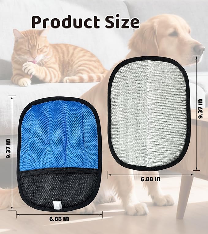Upgraded 5-Finger Pet Hair Removal Gloves for Cats & Dogs, Reusable Electrostatic Magic Brush for Carpet, Couch, Car Seat, Clothing, Gentle Grooming and Hair Remover Tool (Blue)