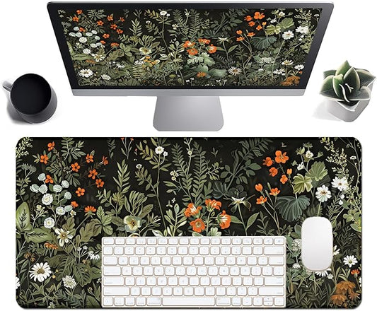 Floral Large Desk Mat 31.5 x 15.7 inch, Waterproof Extended Gaming Mousepad XXL, Aesthetic Flowers Desktop Mat, Non-Slip Keyboard and Laptop Pad, Computer Writing Mat for Home Office Accessories