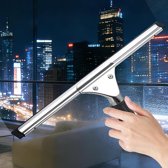 MRDARENSU 14-inch Squeegee for Shower Glass & Window Cleaning, Professional Stainless Steel Squeegee with Durable Handle for Streak-Free Glass, Mirror, Tile & All Smooth Surfaces