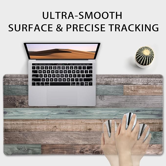 Rustic Wood Pattern Large Gaming Mouse Pad 31.5"x15.7"｜XXL Desk Mat, Non-Slip Rubber Base & Stitched Edges - Extended Waterproof Mousepad for PC/Laptop/Office/Home Decor
