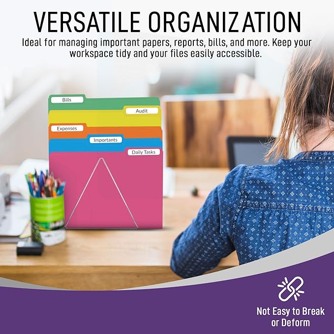 Purple File Folders, 1/3-Cut Tabs, Letter Size, 12-Pack – Durable Office Filing Folders for Documents, Papers, and Organization