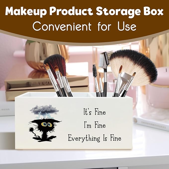 It's Fine I'm Fine Everything is Fine Funny Cat Pen Holder for Desk, Funny Desk Accessories for Work, Sarcastic Office Humor Gifts Wooden Pen Pencil Holder Organizer for Office