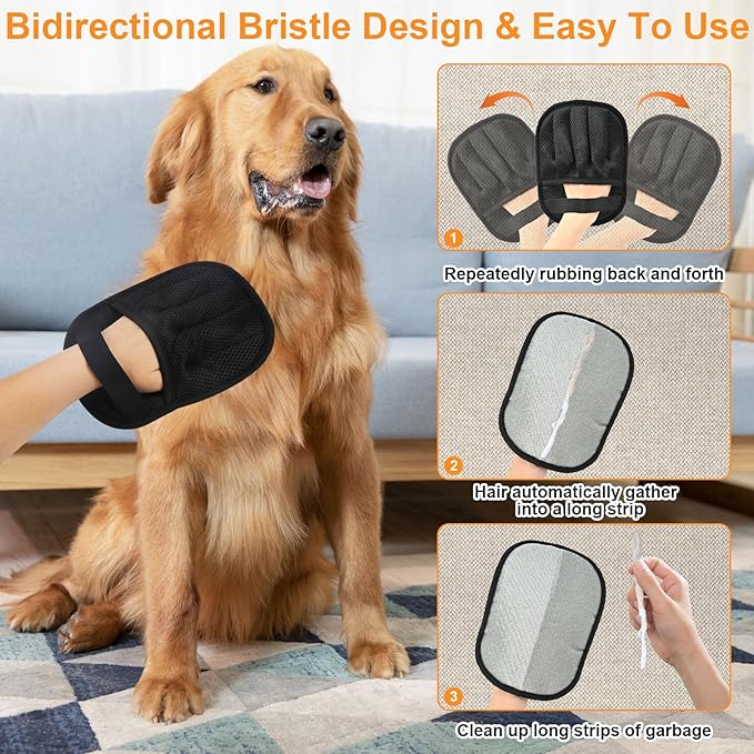 Kikazarru Upgraded 5-Finger Pet Hair Removal Glove for Cats & Dogs, Reusable Electrostatic Pet Hair Remover Gloves, Efficient Pet Grooming Gloves Brush Tool for Furniture, Clothing, Carpet & Couch