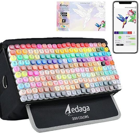 YHC 200 Colors Alcohol Markers for Artists, Free APP for Coloring, Dual Tips Alcohol-Based Markers for Drawing,Painting and Sketching, Great Gift Idea for Kids and Adults