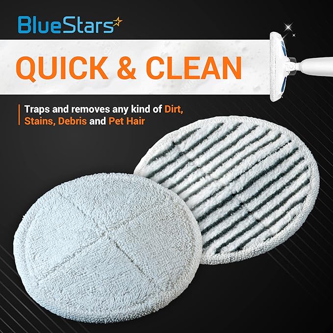 BlueStars 8 Pack Spinwave Mop Pads Replacement Compatible with Bissell Spinwave 2124 2039A 2039 2307 23157 20391 20399 Hard Floor Cleaners - 4 Heavy Scrub, 2 Scrubby, 2 Soft - Washable and Reusable