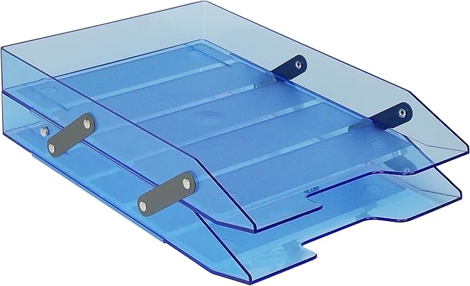 Acrimet Collapsible Articulated Letter Tray 2 Tier Plastic Desktop File Organizer (Clear Blue Color)