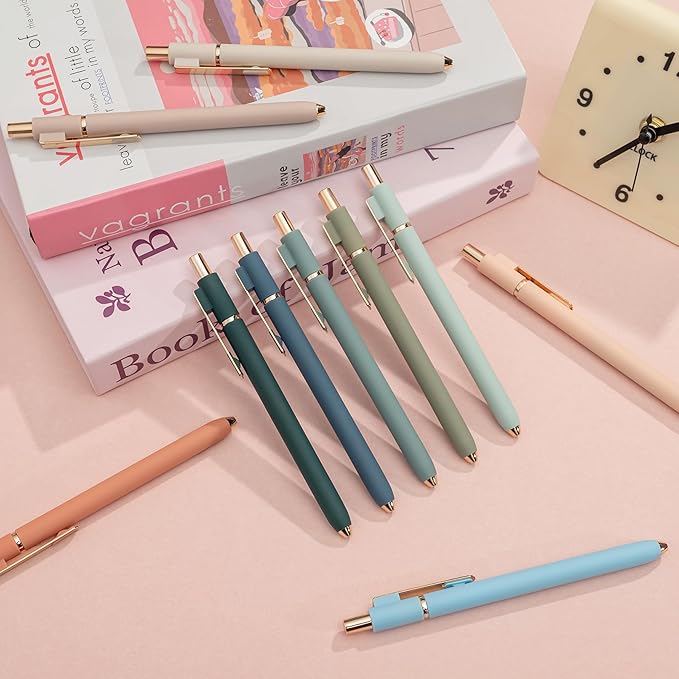 Linbsunne Gel Pens Black Ink Pens for Office 0.5mm Fine Point Pen Smooth Writing Retractable (Metal gold clip-10 pcs)