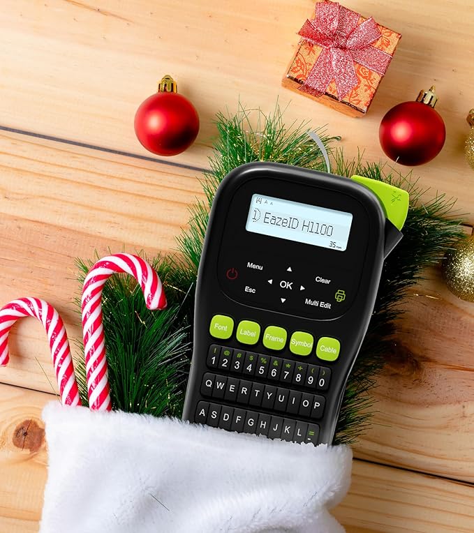 Industrial Label Maker Machine with-Tape Waterproof, Portable Cable Label Maker with Keyboard, Handheld Wire Labeler with Backlight Screen for Home Office Use, H1100 Black