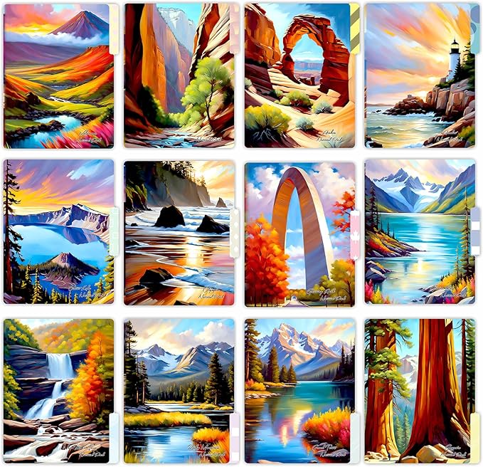 PARTH IMPEX 12 Pack US National Parks Decorative File Folders, 1/3 Cut Tab with Assorted Positions, Letter Size Paper Holders (9.37” x 11.75”) Matte Finish Laminated for Office School Work