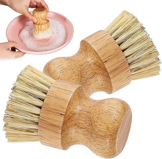 Natural Wooden Dish Brush，Kitchen Bamboo Scrub Brush for Dishes，2 Pack (Style-B, Small)
