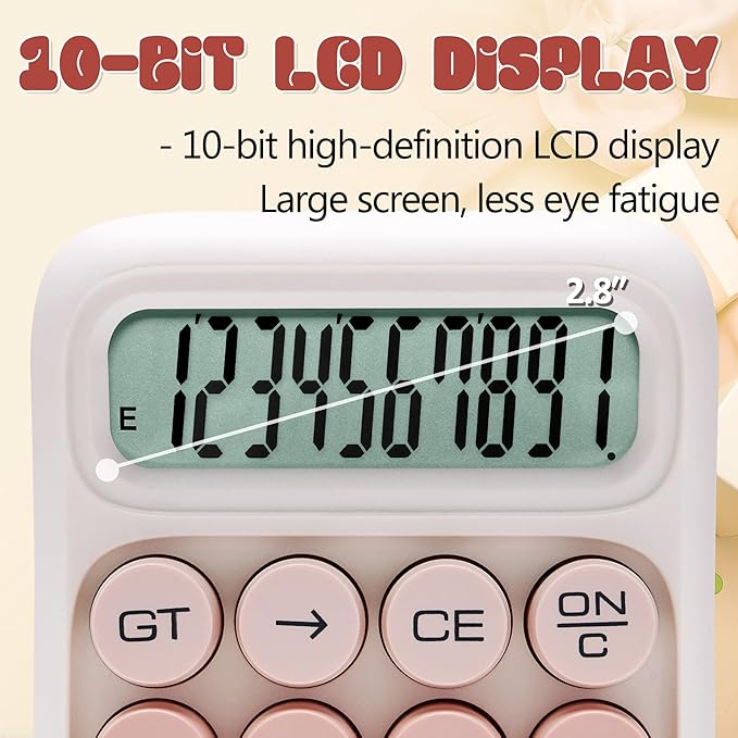 Mechanical Switch Calculator, 10 Digits, Large LCD Display, Purple, Big Buttons, Aesthetic