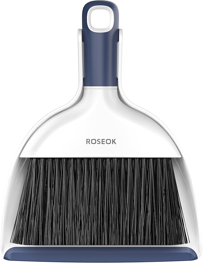 ROSEOK Mini Broom and Dustpan Set for Cleaning, Compact Desktop Dustpan with Brush for Kitchen Counter, Office, Car, Navy Blue, 1 Pack