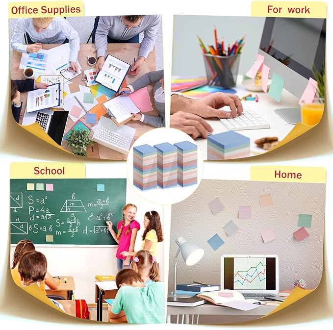 Fainne 120 Pack Sticky Notes Bulk Back to School Supplies Self Stick Note Pads Paper Memo for Office First Day of School Student Teacher Essentials (3x3 Inch,Pastel Color)