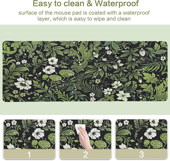 Vimorco Large Gaming Desk Pad, Waterproof Mouse Mat with Seamed Edges, Non-Slip Rubber Base Keyboard Desk Pad, Computer Mat Mousepad, Big XL Mouse pad 31.5“x15.7 (Vintage Flowers)