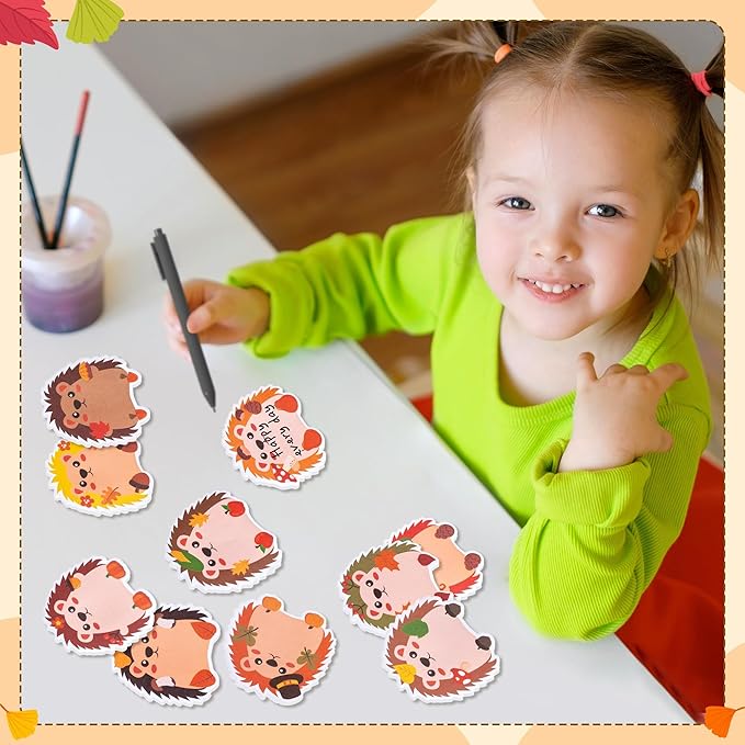 ANGOLIO Fall Cute Hedgehog Sticky Notes – 30 Pack Memo Pads, Thanksgiving Gifts Office Supplies, Autumn Classroom Decor, Self-Stick School Notes for Kids, 600 Sheets Seasonal Birthday Party Favors
