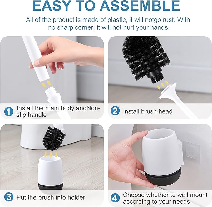Toilet Brush, Toilet Bowl Brush and Holder Set for Bathroom, Toilet Cleaning Scrubber Cleaner Brush for Bathroom for Deep Cleaning with Stiff Plastic Bristle, Ventilated Holder (Black Head)