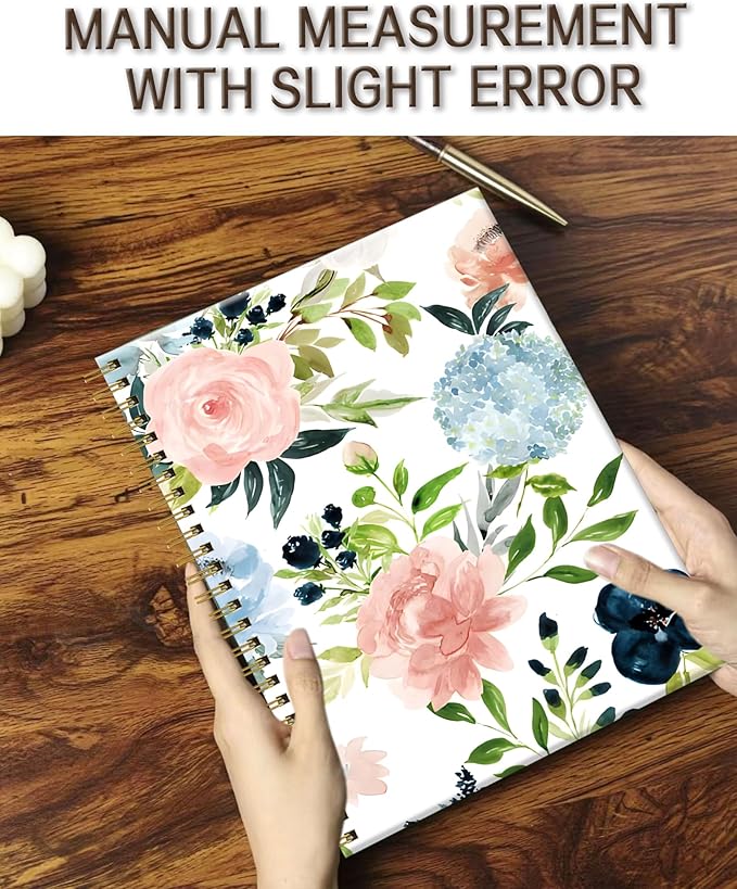 Spiral Notebook A5, Hardcover Journal for Women, 120 Pages Thick College Ruled Paper, Perfect for Office, School, or Home Use(Pink Rose Flowers)