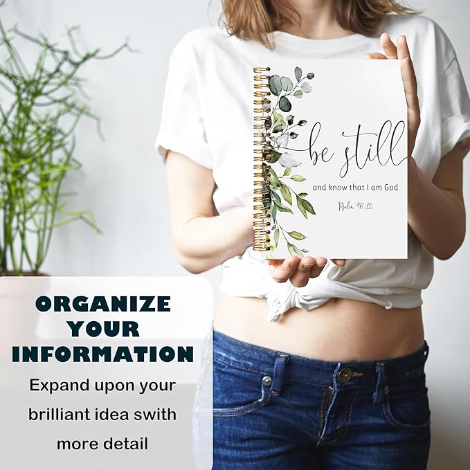 BearCake Be Still and Know That I am God Eucalyptus Christian Notebook Journal, Christian Gifts for Women, Bible Notebooks for Note Taking, Bible Journaling Notebook, Hardcover Spiral Notebook 5.5x8.3