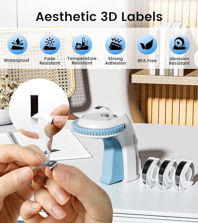Label Maker Machine with Tapes Embossing, 3D Embossed Label Maker Vintage, Retro Embosser Manual Labeler Machine with 3Rolls Embossing Labels-Waterproof, Old School Labeler for Home Kitchen Office DIY