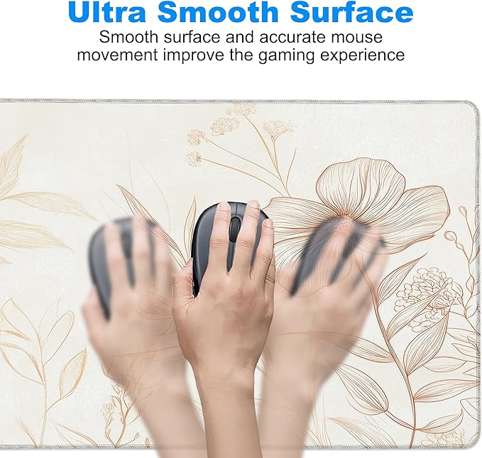 Desk Pad, Vintage Boho Line Botanical Floral XXL Gaming Mouse Pad with Stitched Edges,Non-Slip Waterproof Rubber Base Large Desk Mat for Keyboard and Mouse 35.4"x15.7"