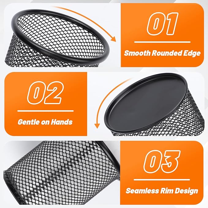 Segarty Pen Cup, 3 Pack Assorted Colors Round Pen Holder for Desk, Wire Mesh Pencil Cups Holder Desktop Accessories Organizer for Office Supplies, School, Home, Makeup Brush (Black Silver Dark Blue)
