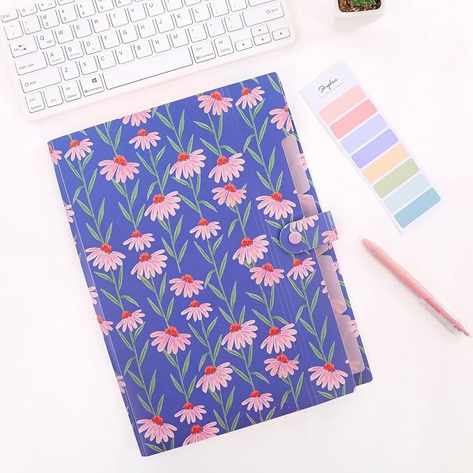 SKYDUE Expanding File Folder with 5 Pockets, Accordion File Organizer,Portable Receipt Paper Documents Organizer,Letter Size Filing Folder School Office Supplies,Periwinkle Blue