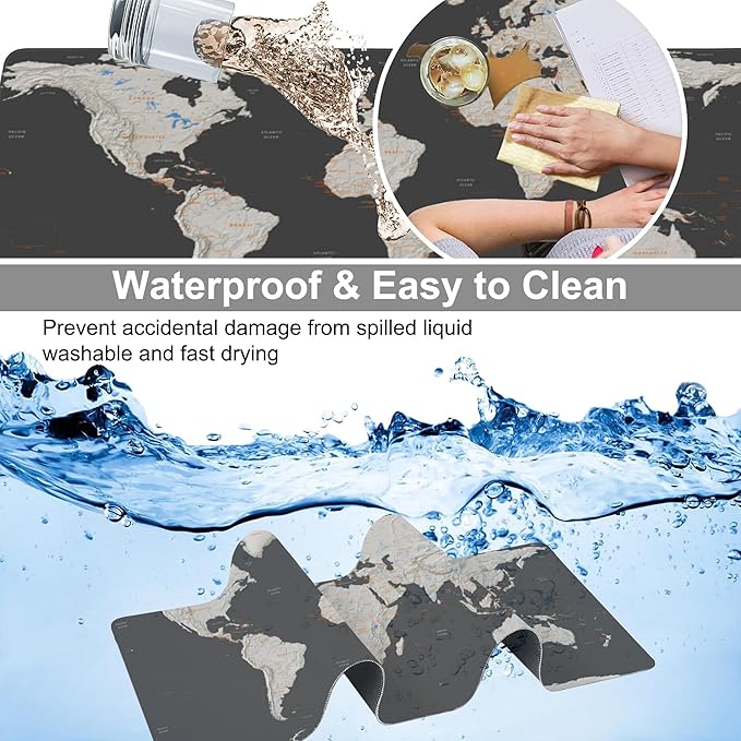 Desk Mat, Vintage World Map Extended Large Gaming Mouse Pad XXL, Non-Slip Rubber Base Stitched Edges Long Computer Keyboard Desk Pad Mouse Mat for Home Office Gaming 35.4"X15.7"