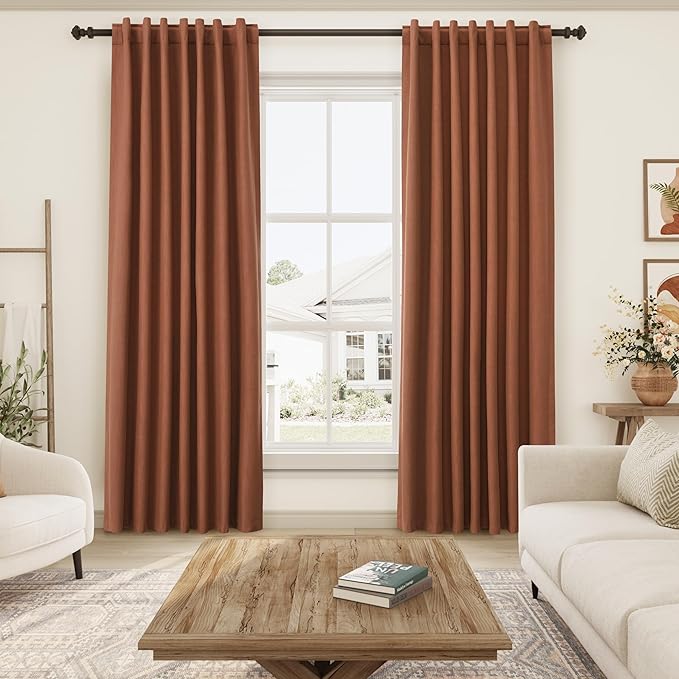 Terracotta Linen Blackout Curtains 120 Inch Length 2 Panels Set Extra Long 10 Ft Back Tab Pocket Drapes Thermal Insulated Total Blocking Curtains for Dining Room Cottage High Window Curtain 52x120