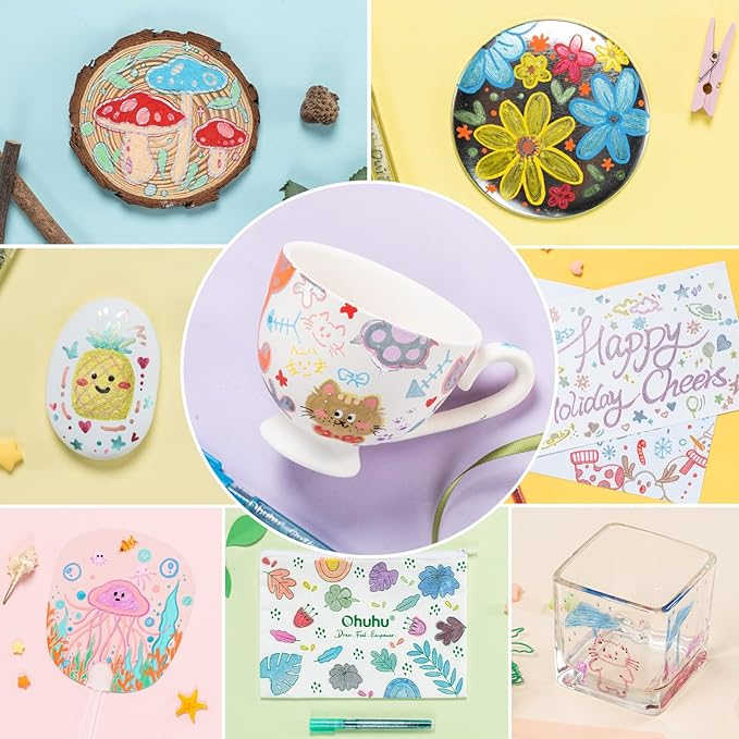 Ohuhu Outline Markers 18 Colors: Shimmer Metallic Double Line Drawing Pens for Adults Beginners Fun Crafts Art Supplies Gift Idea for Birthday Greeting Cards Glass Rock Plastic