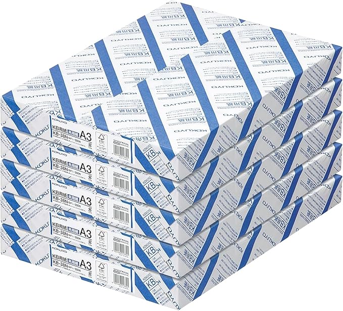 Kokuyo Printer Paper, 5 Reams A3 KB Copy Paper Thickness 0.09 mm, 64gsm, 80 Bright (ISO), 2500 (500 * 5) Sheets, FSC Certified, Japan Import.(KB-38N)