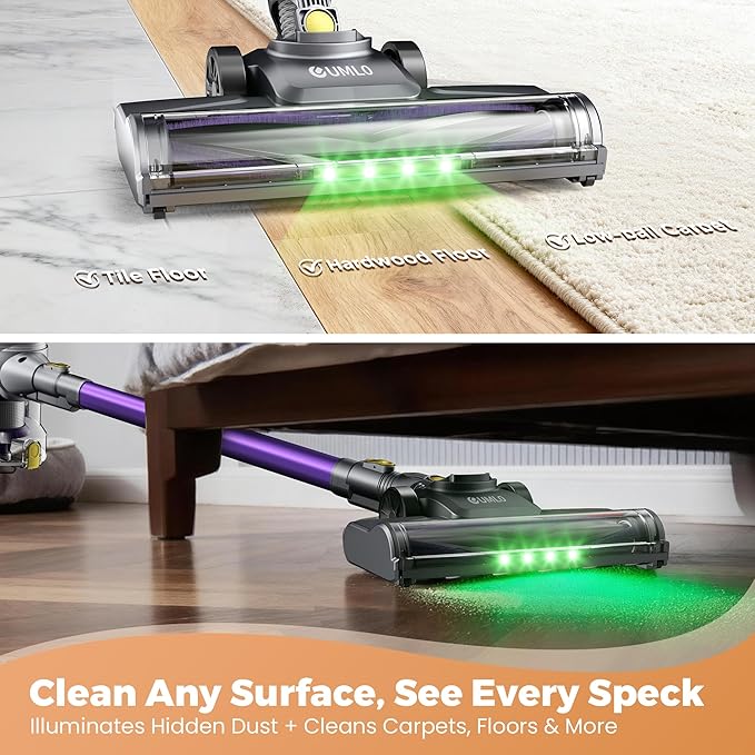 UML0 Cordless Vacuum Cleaner, 40Kpa Powerful Suction Stick Vacuum Cleaners for Home, 45 Mins Runtime, 1.6L Dust Box, Anti-Tangle, 8-in-1 Rechargeable Vacuum for Hardwood Floor, Carpet, Pet Hair
