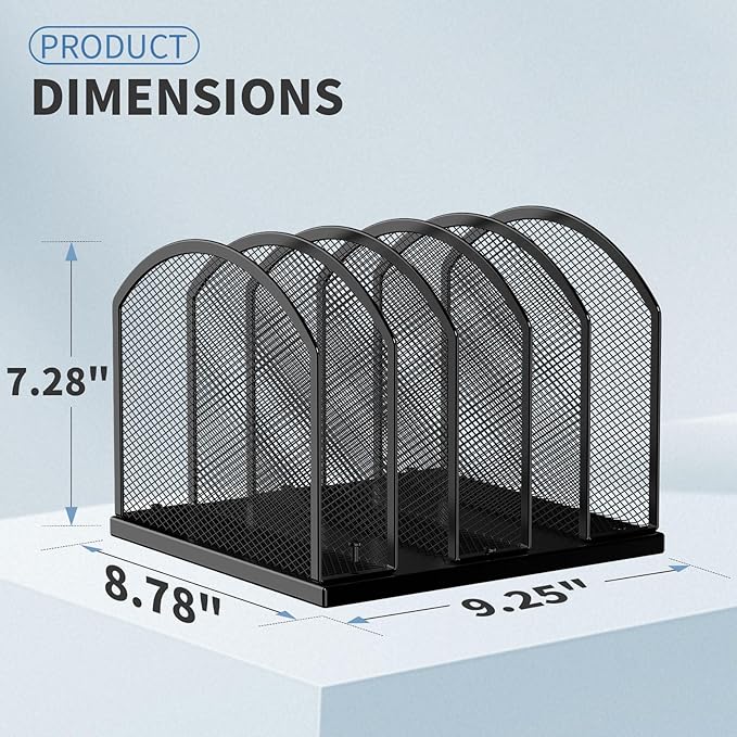5-Section Vertical Desktop Organizer, 5-Section Mesh File Folder Stand Sorter for Office Home Classroom Organization (2, Black)