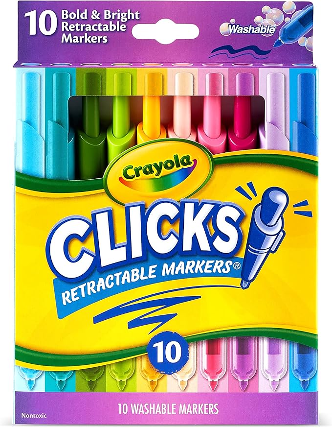 Crayola Clicks Retractable Markers - Bold (10ct), No Dry Washable Markers for Kids, Click Markers for School, Must Have Coloring Supplies, Gifts