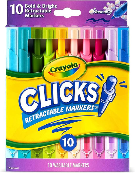 Crayola Clicks Retractable Markers - Bold (10ct), No Dry Washable Markers for Kids, Click Markers for School, Must Have Coloring Supplies, Gifts