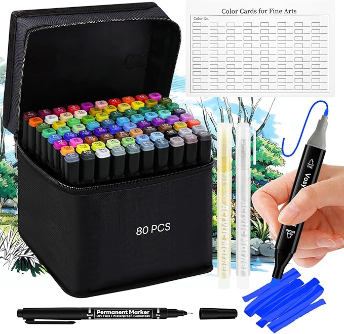 Alcohol Markers Dual Tip - 80+4 Colors Drawing Marker Alcohol Based Markers Set for Adult Kids Coloring Book Art Marker Pens with Carrying Case