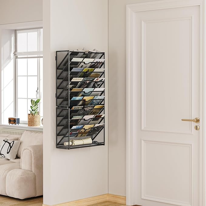 Lavatino 10-Tier Hanging Wall File Folders Organizer - Black Metal Mesh Paper Magazine Document Mail Holder File Organizer for Office School Home Wall Mount or Desk Supplies Organization