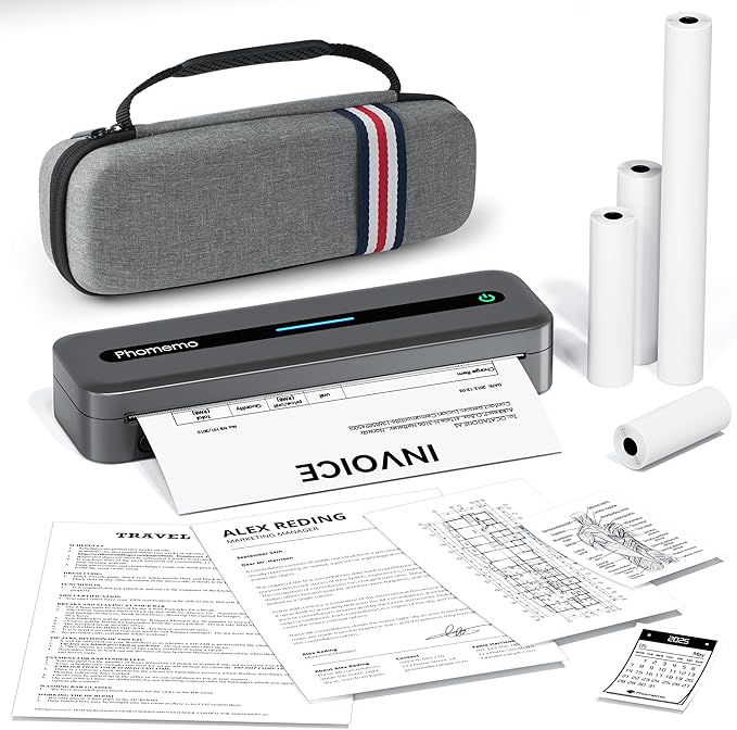 Phomemo Portable Thermal Printer, M832 Inkless Portable Printers Wireless for Travel, Bluetooth Mobile Printer Support 8.5'' x 11'' Letter & A4 Size, with Carry Case and 4 Rolls of Thermal Paper Kit