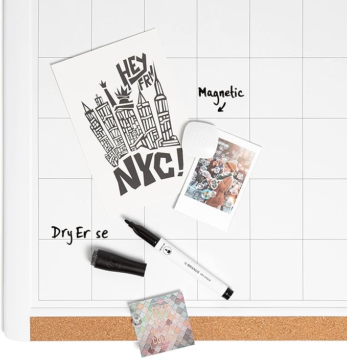 U Brands Magnetic Dry Erase Calendar White Board, 16" x 20", White Pin-It Frame, Includes Marker and Magnet