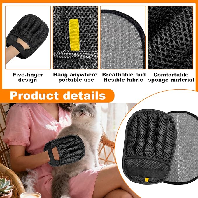 IDAFureverHome 2 Pairs of pet Grooming Gloves, Suitable for Cats and Dogs. Five-Finger Static pet Grooming Gloves. Reusable pet Grooming Tools for Sofas, Clothes, pet beds and Carpets. (S)
