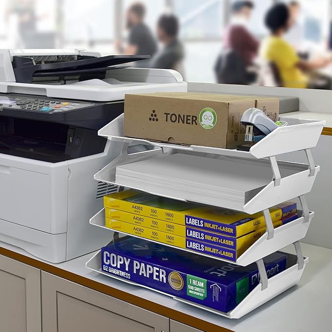 Acrimet Facility 4 Tier Letter Tray, Side Load, Letter Size/A4, Desktop File Organizer, Plastic (White Color)