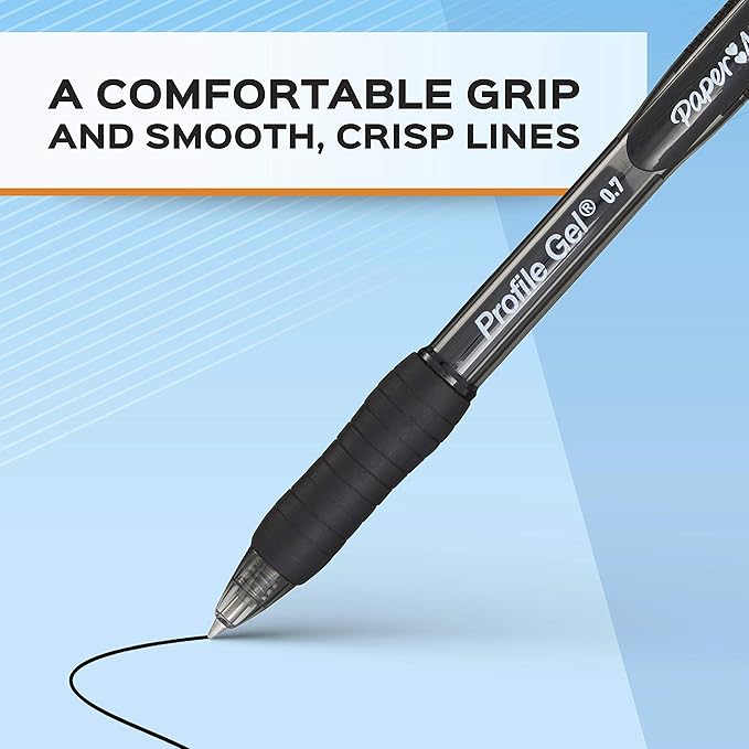 Paper Mate Gel Pen Profile Retractable Pen 0.7mm Blue 12 Count