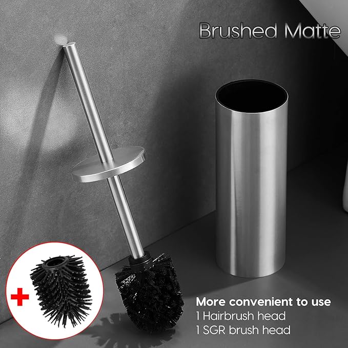Toilet Bowl Brush Stainless Steel Toilet Brush and HolderSet Toilet Cleaning Brushes Toilet Brushes Holders Toilet Scrubber Brush Accessories to Clean (Brushed)