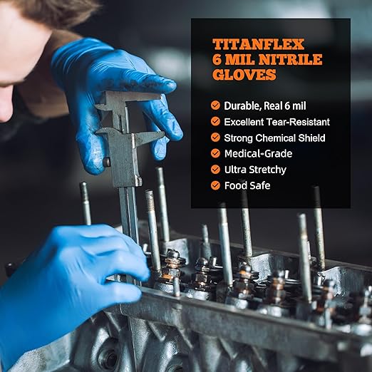 TitanFlex Nitrile Exam Gloves, Blue, 6-mil, XXL, Case of 1000, Heavy Duty Nitrile Gloves Disposable Latex Free, Powder Free, Medical Gloves, Cooking Gloves, Mechanic Gloves, Cleaning Gloves