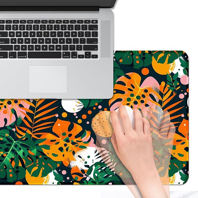 Tropical Leaves Large Mousepad 31.5 x 15.7 inch, XXL Waterproof Desk Mat Gaming Mouse Pad, Aesthetic Flowers Desktop Mat, Laptop Pad, Computer Writing Mat for Home Office Desk Decor