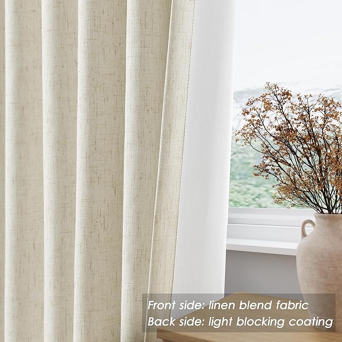Full Black Out Warm Beige Window Curtains 84 Inches Long Back Tab Rod Pocket Heat Reducing Noise Cancelling Total Sun Blocking 2 Panels Set for Sliding Door Boho Farmhouse Curtains Drapes 52x84