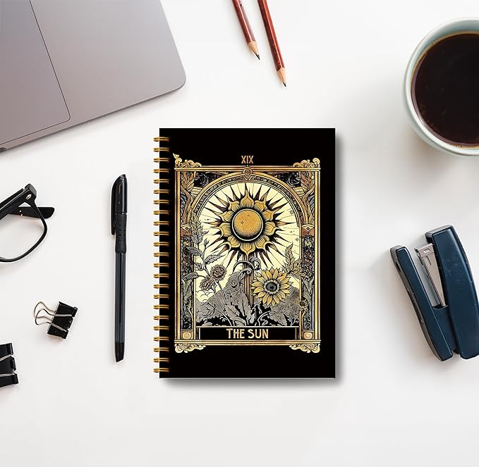 Tarot Card Notebook Journal - The Sun Tarot Notebook 5.5×8.3, Tarot Spiral Bound Notebook Aesthetic with 164 Pages, Witch Journal, Witch Gifts