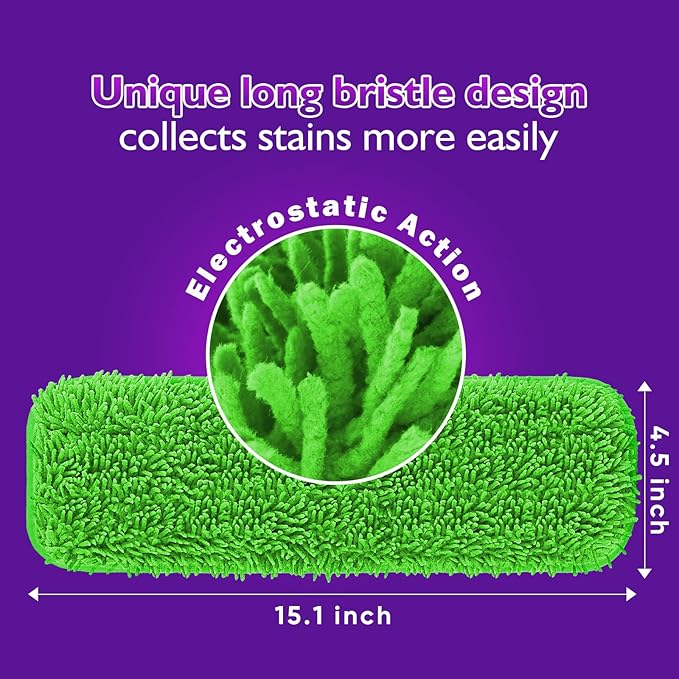 UNIMADE Reusable Mop Pads for Swiffer PowerMop, 8 Pack Microfiber Mop Pad Refill with Scrubber Strips for 13''-15'' SprayMop, Washable Mop Pads Use for Most Floor Types, Designed for Pets - Green