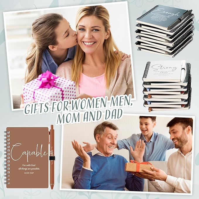 Kosiz 12 Sets Inspirational Christian Gifts Bulk Christian Notebooks Prayer Journals with Pens Spiral Bible Journals Religious Gifts for Church Grandparent Pastors Day Sunday School (Boho Color)