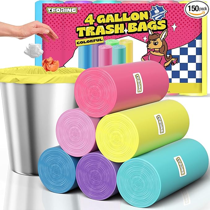 150 Count 4 Gallon Small Trash Bags - Colored Bathroom Garbage Bags Unscented Leak-proof, 15 Liter Plastic Wastebasket Can Liners for Office Bedroom Toilet and Car
